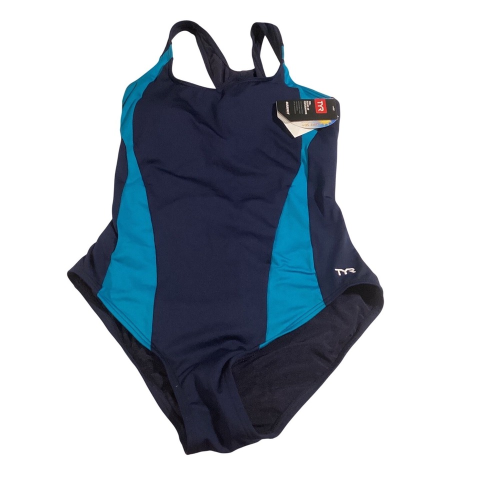 TYR Womens Max Splice Controlfit One Piece Swimsuit Navy Turquoise Size 14 NEW